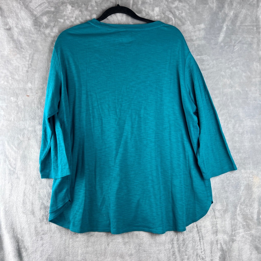 Kirkland Signature Teal Blue Cotton Slub Tee 3/4 Sleeve Scoop Neck XXL 7991664 - Picture 9 of 10